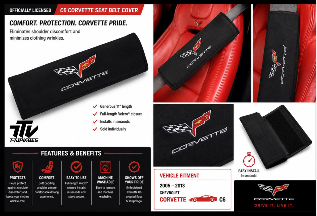 Officially Licensed C6 Corvette Seat Belt Cover | 2005-2013 Corvette Shoulder Pad