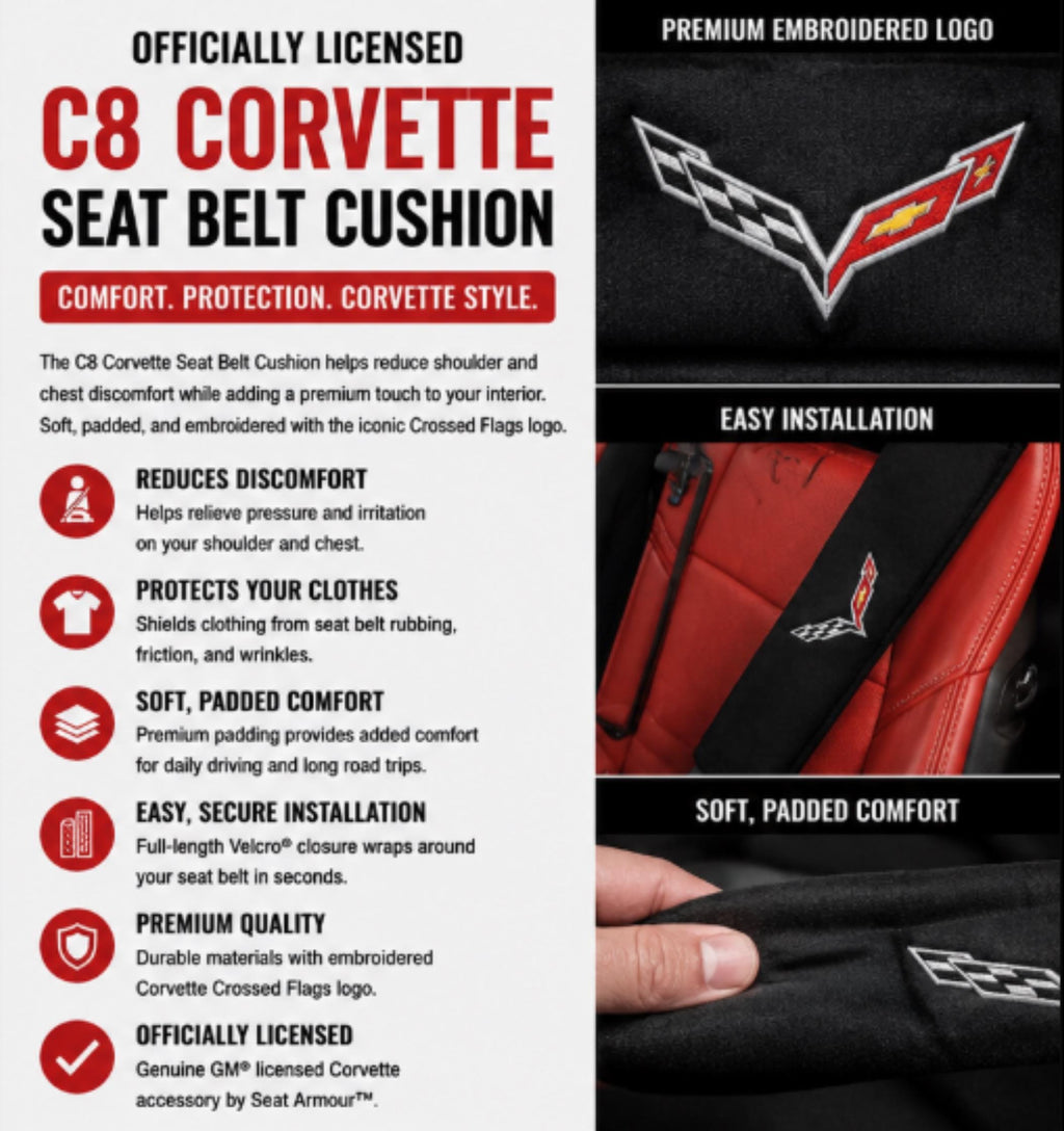 Officially Licensed C8 Corvette Seat Belt Cushion | 2020+ Corvette Shoulder Pad