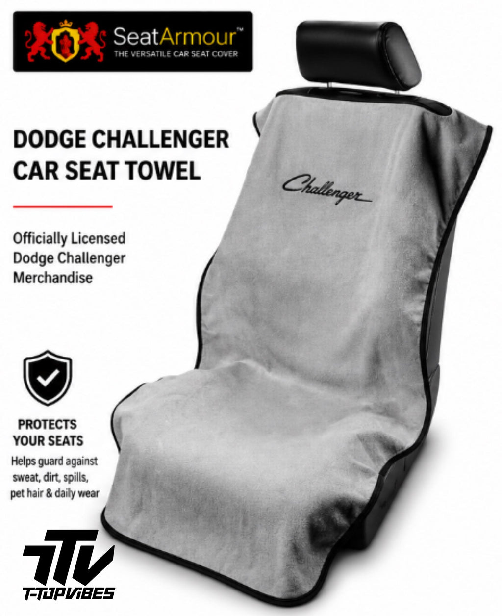 Dodge Challenger Seat Towel | Gray Cotton Terry Velour Car Seat Cover