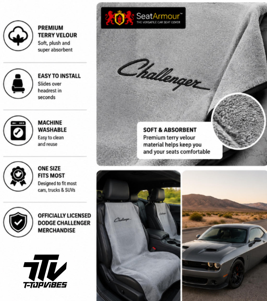 Dodge Challenger Seat Towel | Gray Cotton Terry Velour Car Seat Cover