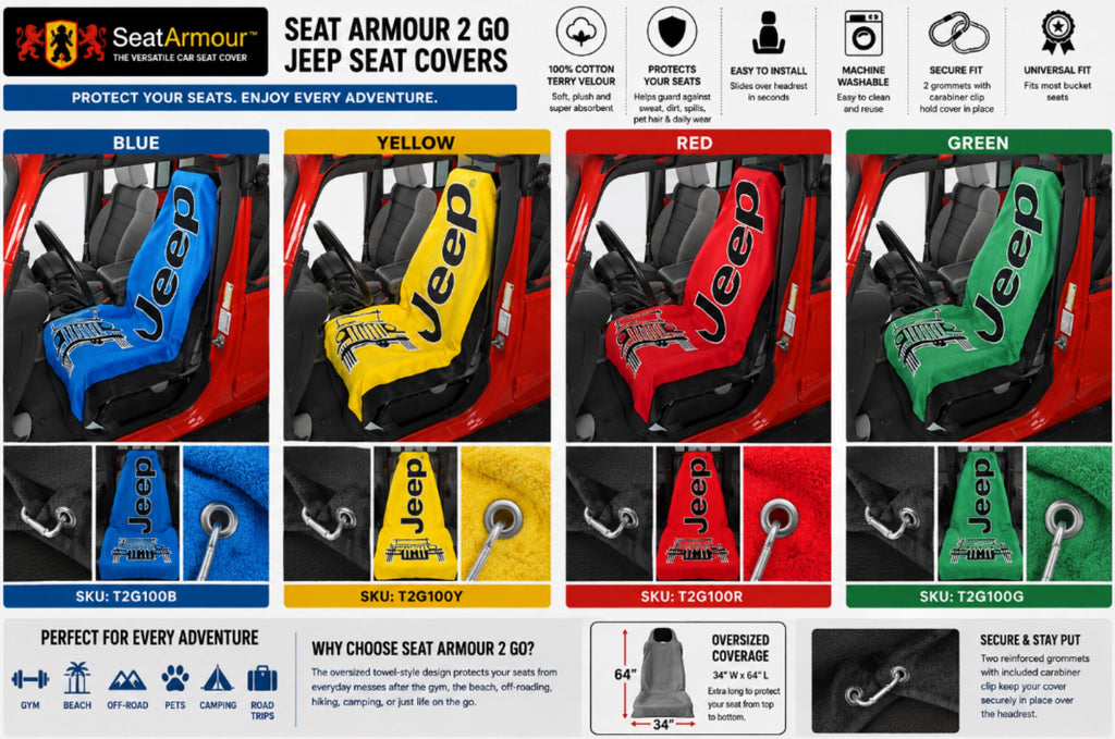 Officially Licensed Jeep Terry Velour Seat Cover | Universal Fit Towel 2 Go