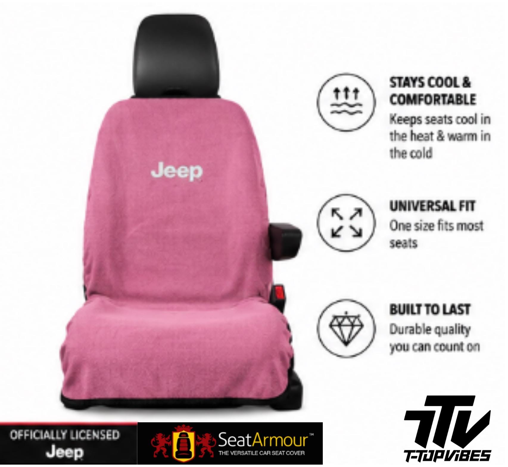 Officially Licensed Jeep Pink Terry Velour Seat Cover Towel | Universal Fit