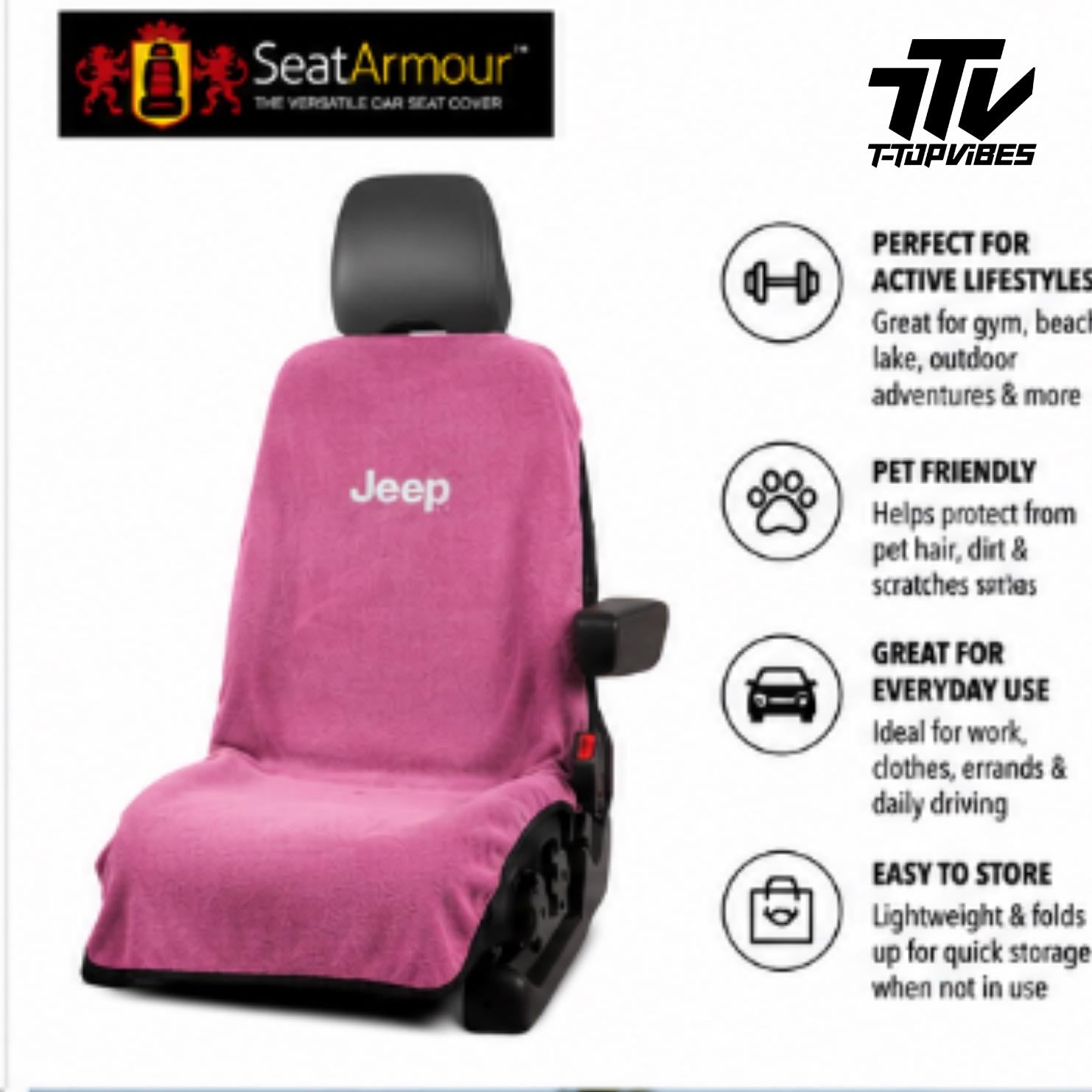 Officially Licensed Jeep Pink Terry Velour Seat Cover Towel | Universal Fit