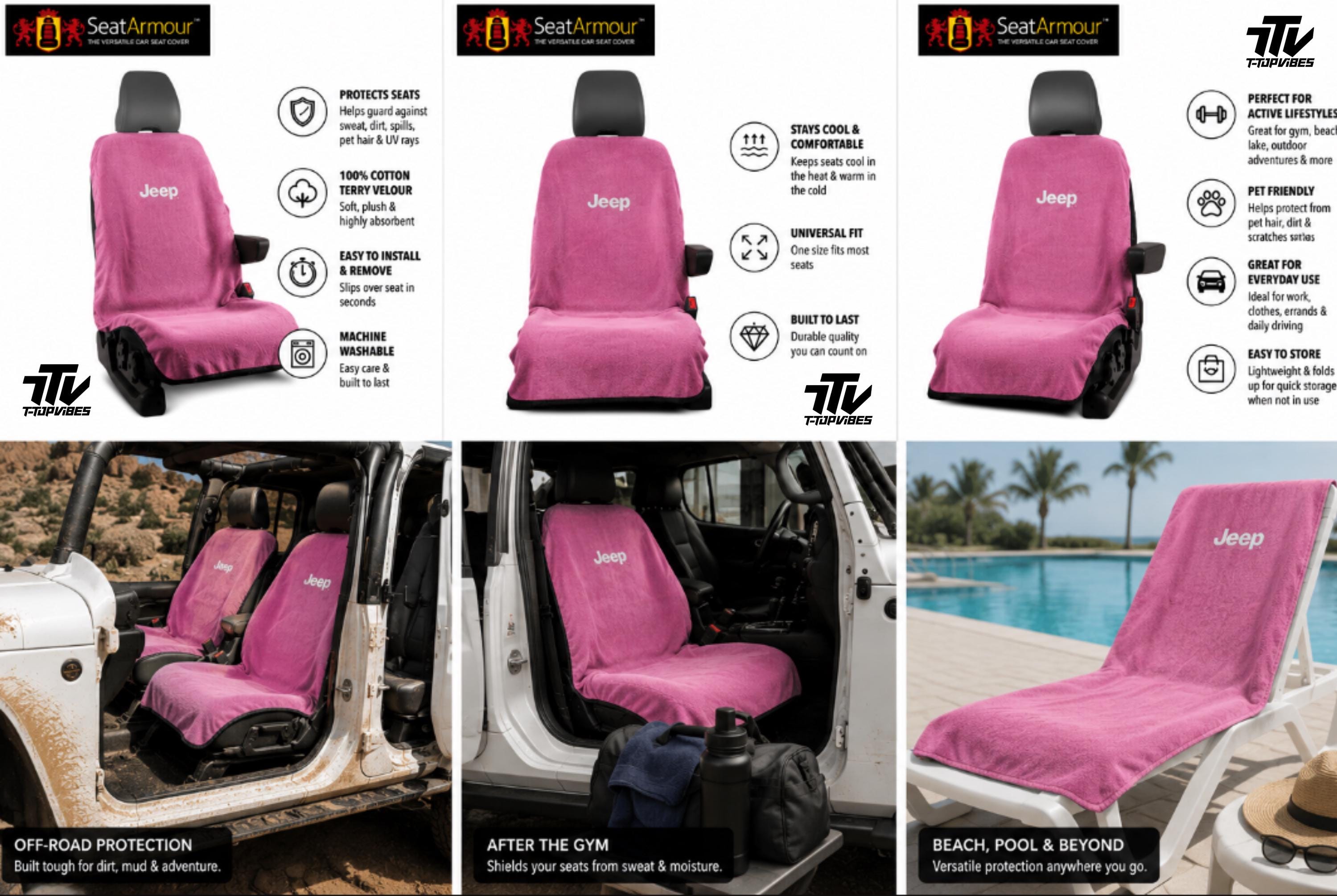 Officially Licensed Jeep Pink Terry Velour Seat Cover Towel | Universal Fit