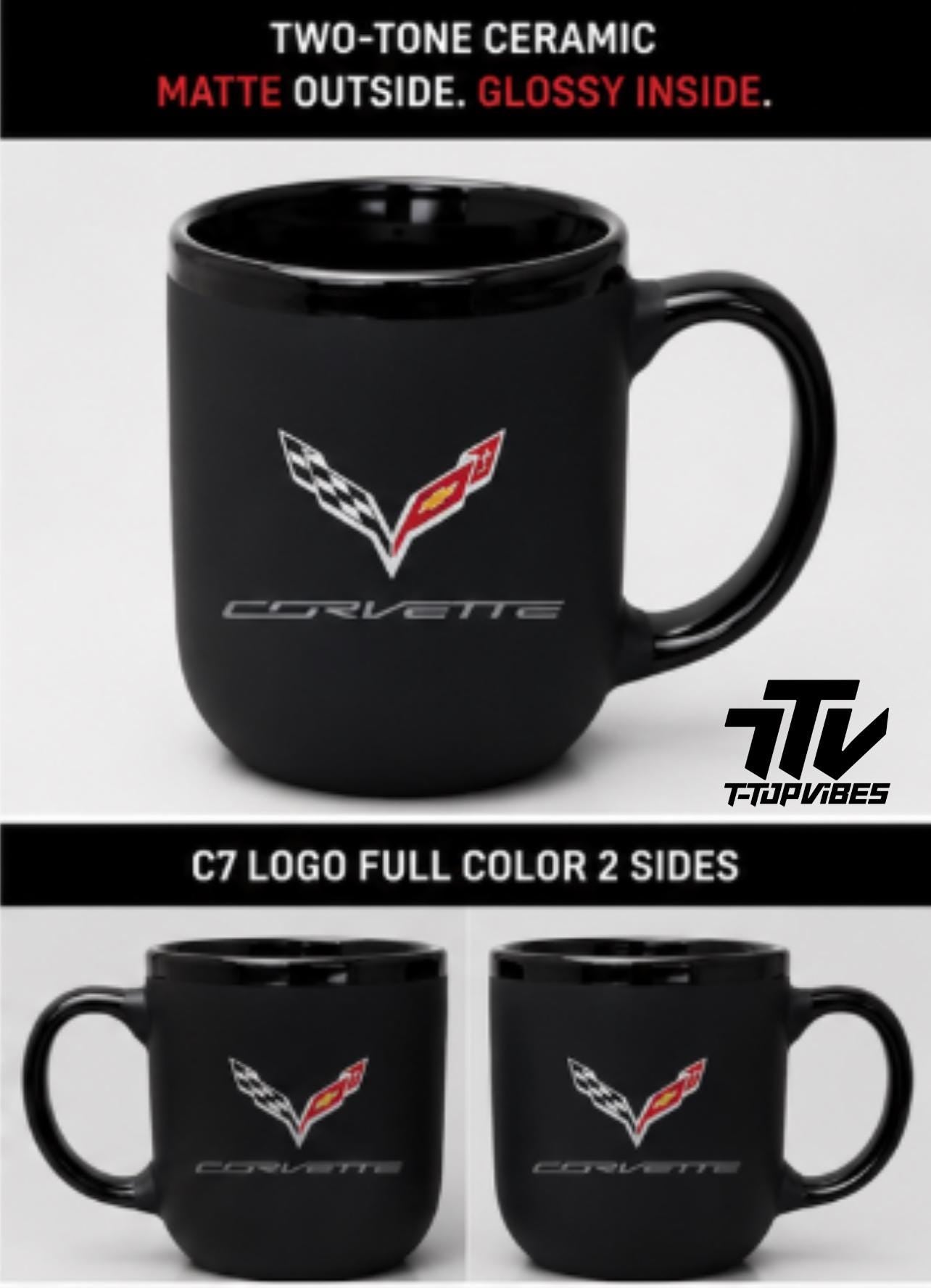 C7 Corvette Matte Black Ceramic Coffee Mug | 16 oz Officially Licensed Logo Cup