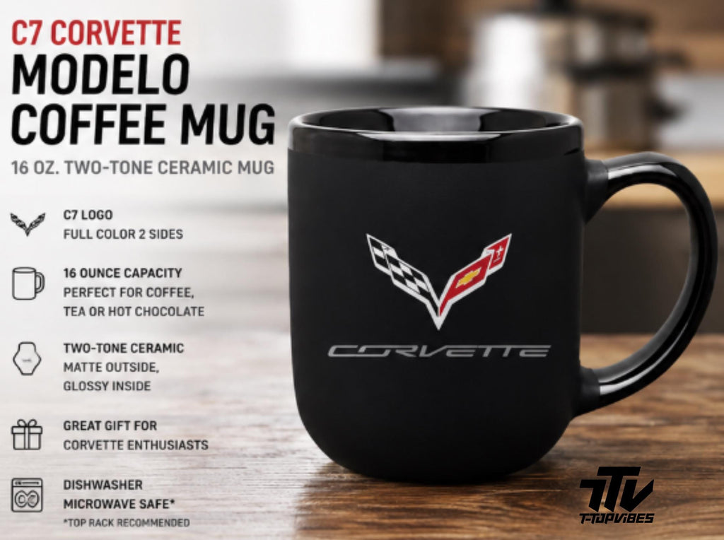 C7 Corvette Matte Black Ceramic Coffee Mug | 16 oz Officially Licensed Logo Cup