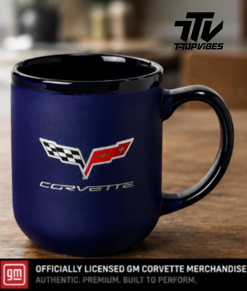 Officially Licensed C6 Corvette 16 oz Ceramic Coffee Mug | Matte Cobalt Blue Cup