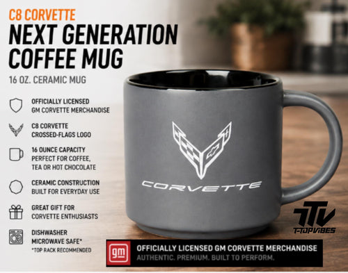 Officially Licensed C8 Corvette Coffee Mug | Gray Ceramic 16 oz Cup
