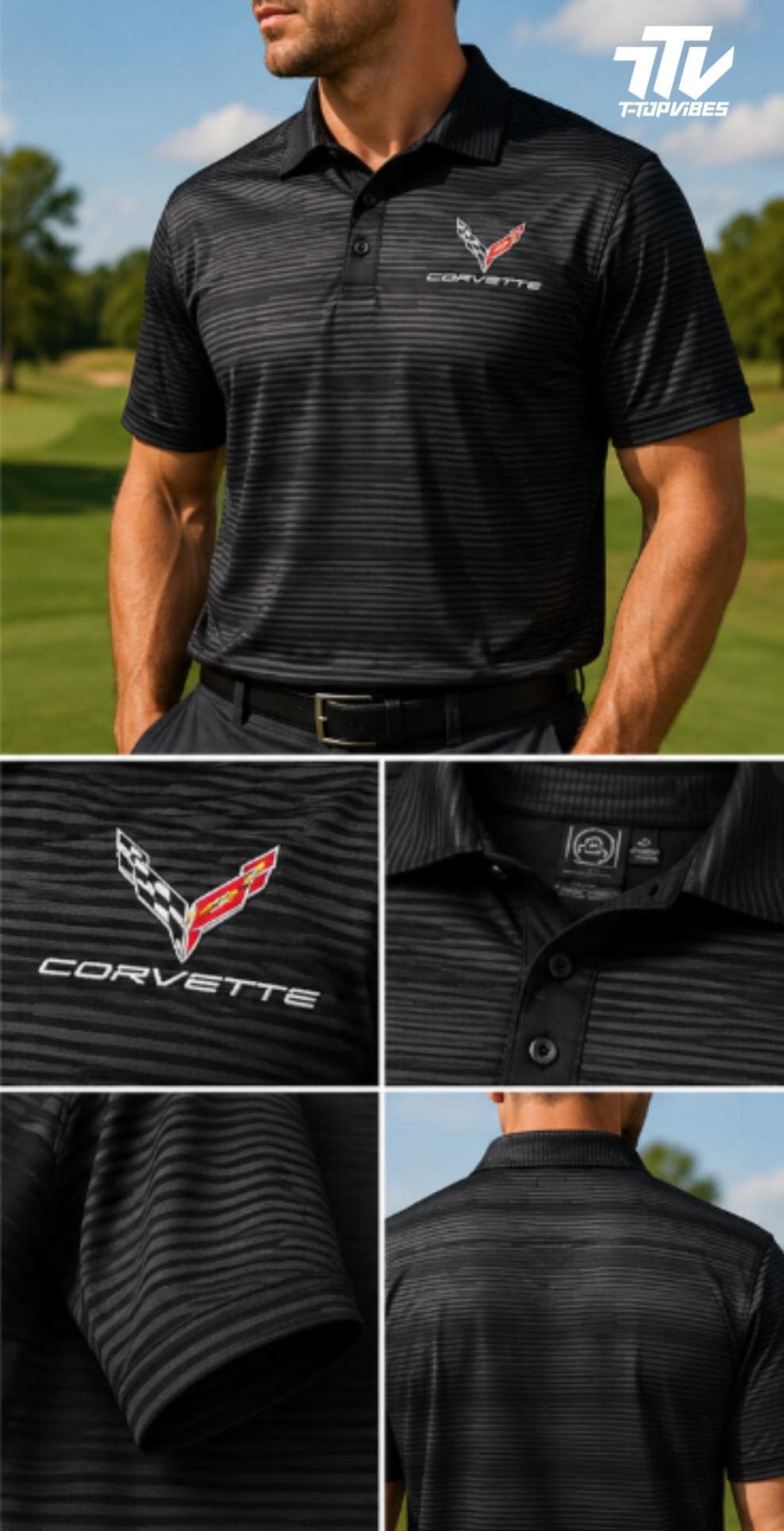 Men's C8 Corvette Performance Polo | Carbon Golf Shirt, Moisture-Wicking (Officially Licensed)
