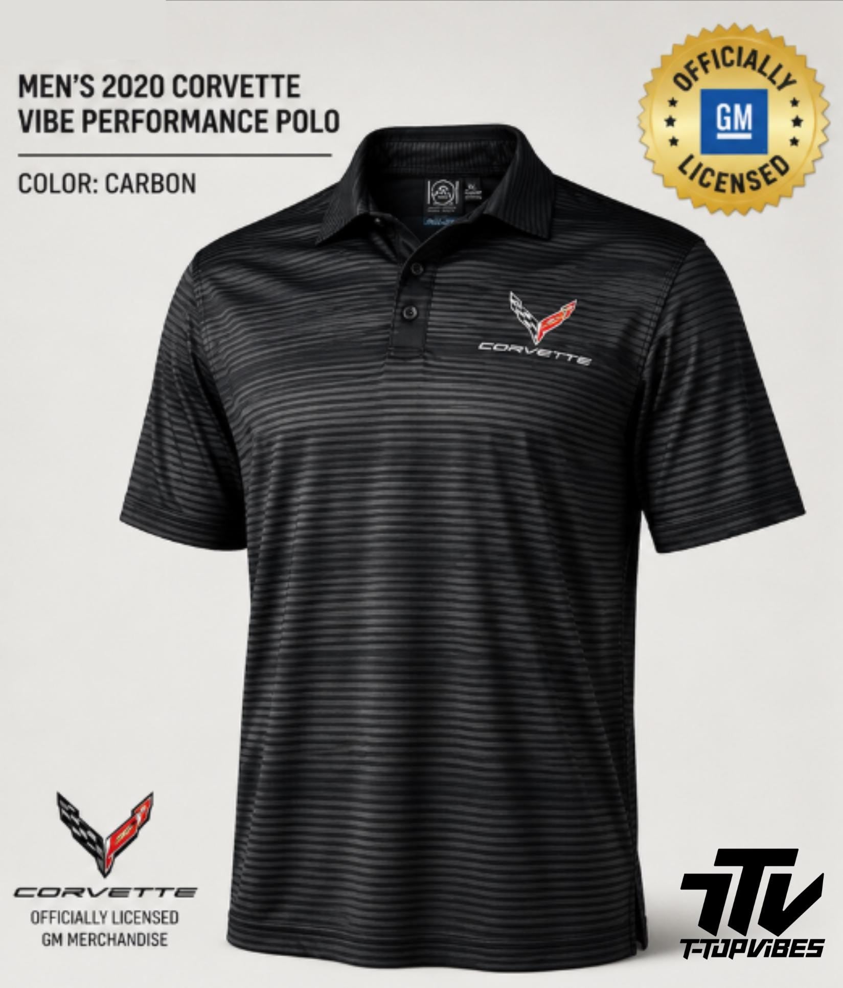 Men's C8 Corvette Performance Polo | Carbon Golf Shirt, Moisture-Wicking (Officially Licensed)