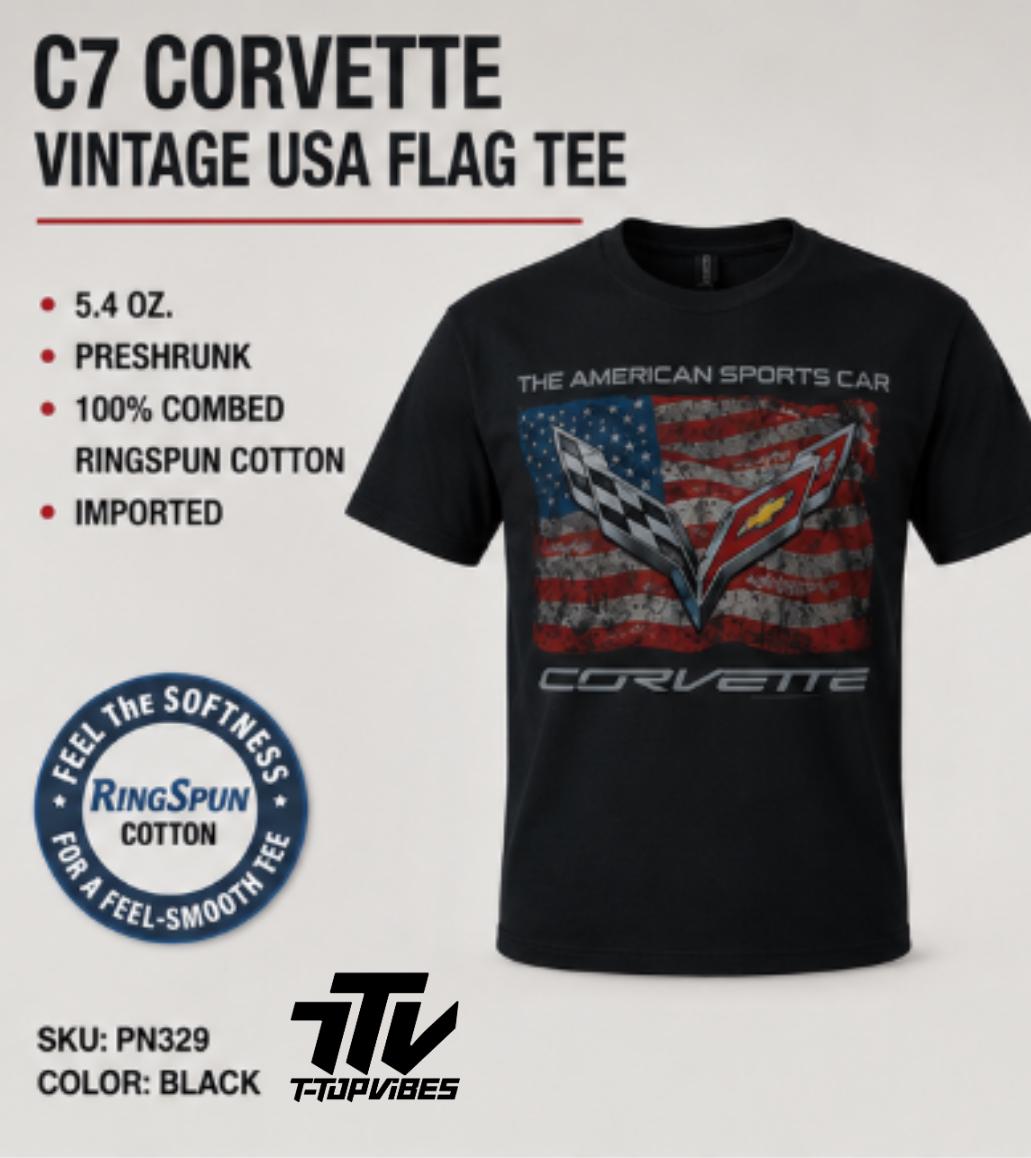 C7 Corvette Vintage USA Flag T-Shirt