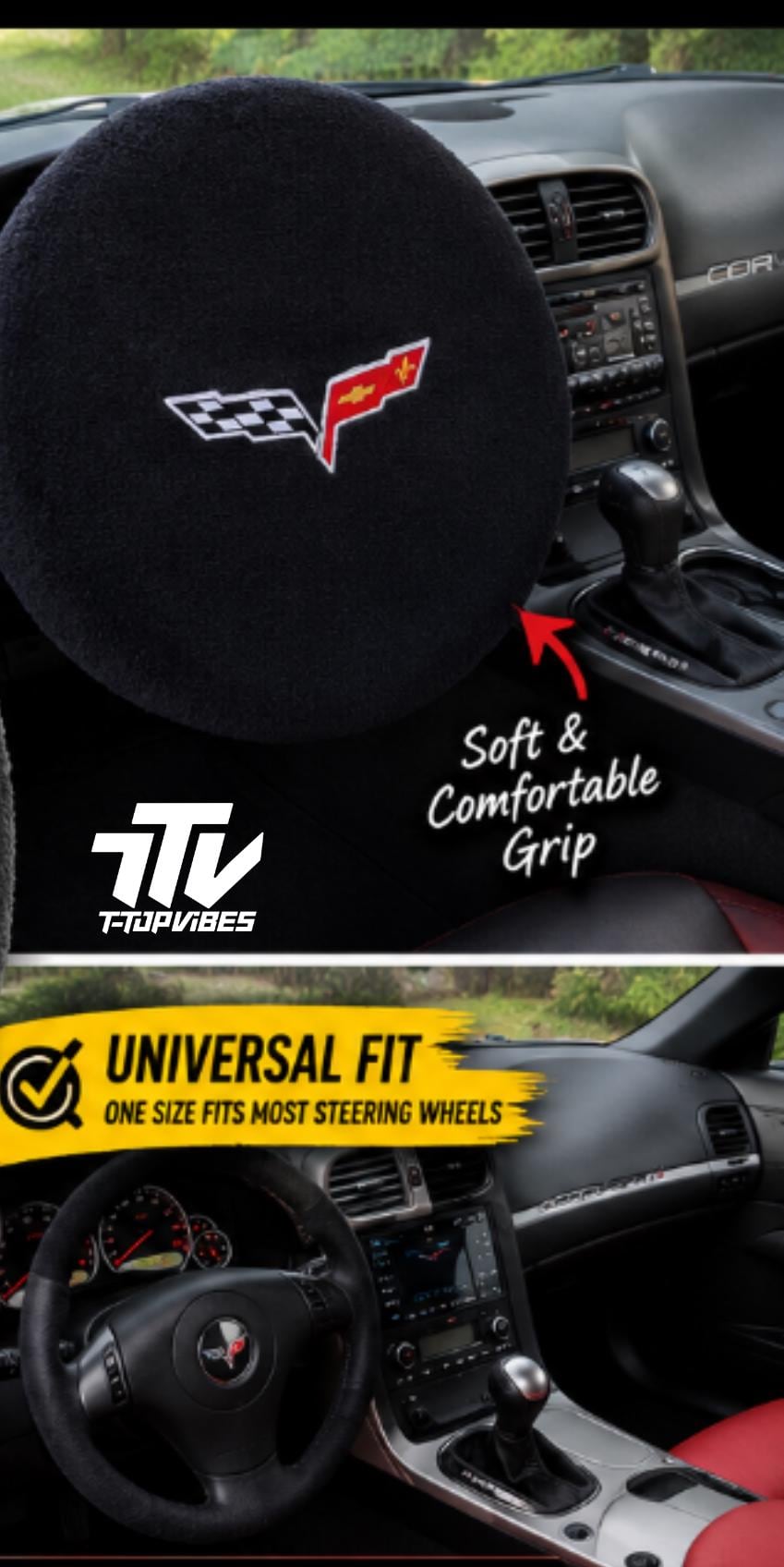 Corvette C6 Steering Wheel Cover | Officially Licensed GM Plush Protector Made USA