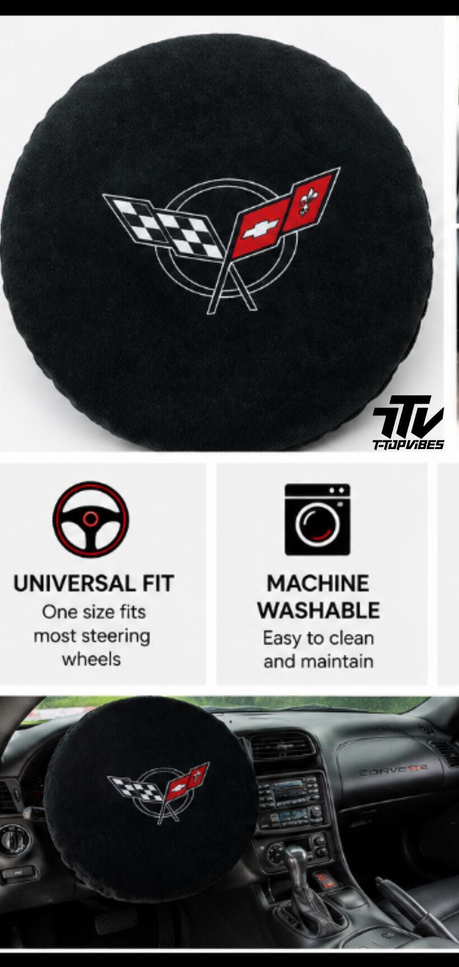 Corvette C5 Steering Wheel Cover (Fits 1997-2004 Corvette) | Officially Licensed GM | Seat Armour
