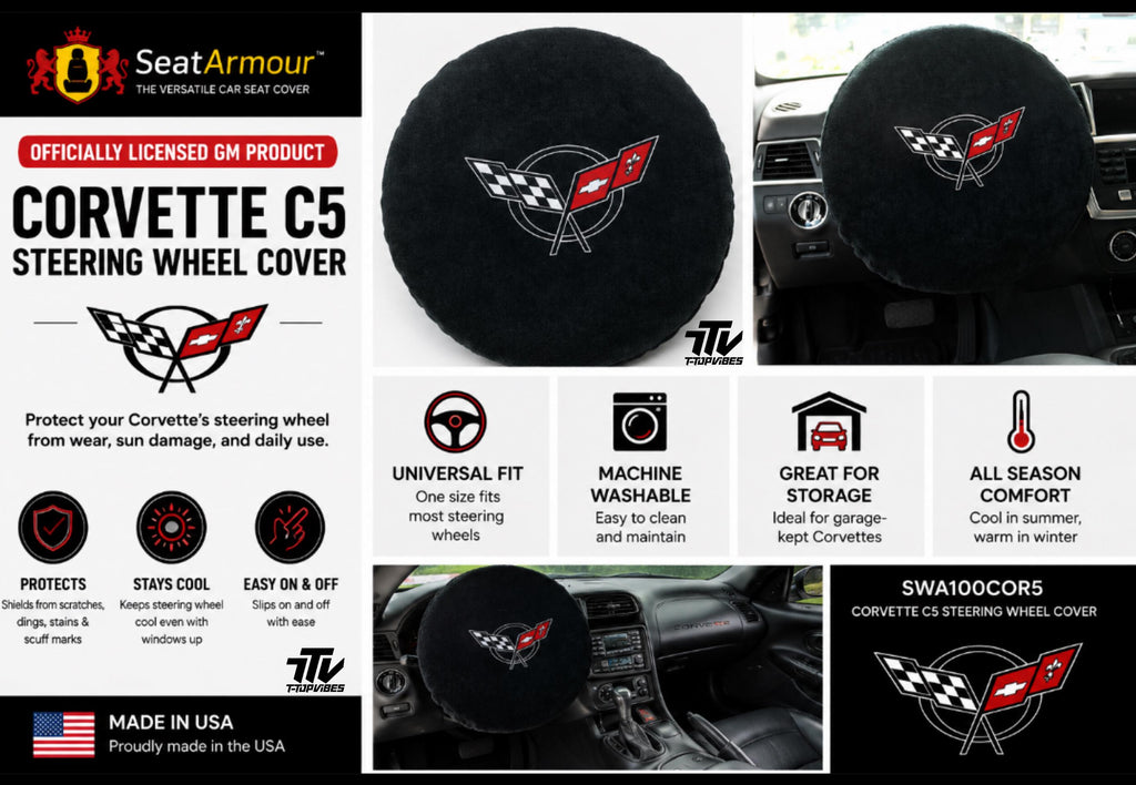 Corvette C5 Steering Wheel Cover (Fits 1997-2004 Corvette) | Officially Licensed GM | Seat Armour