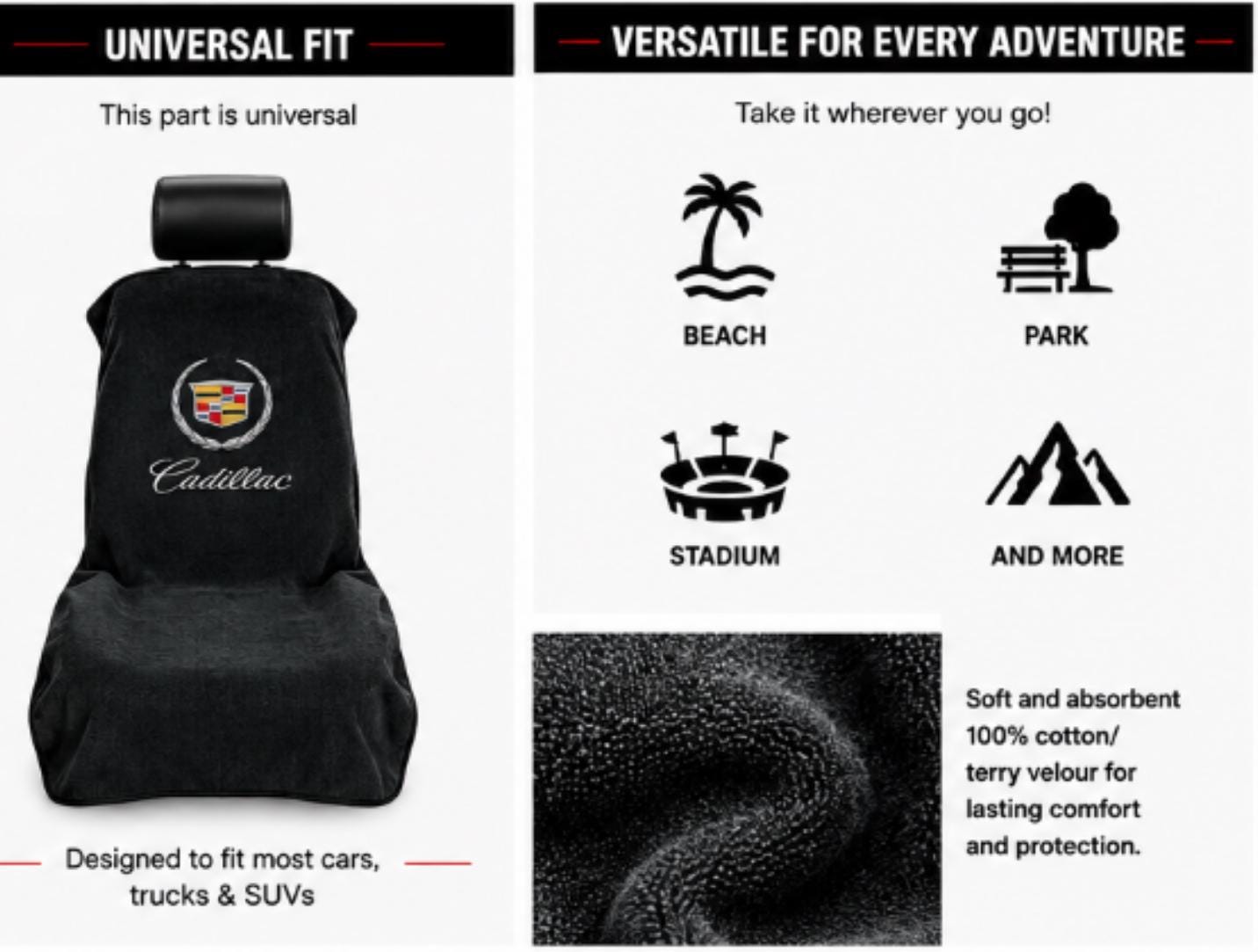 Cadillac Black Cotton Seat Cover Towel | Officially Licensed GM Product