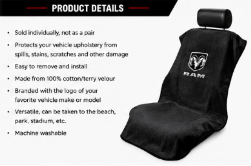 Officially Licensed Ram Truck Seat Cover Towel | 100% Cotton, Machine Washable