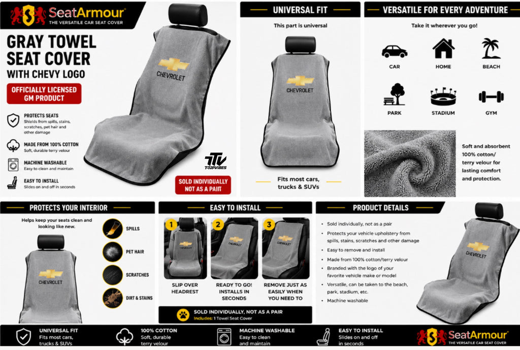 Chevrolet Gray Towel Seat Cover | Officially Licensed GM Product, 100% Cotton