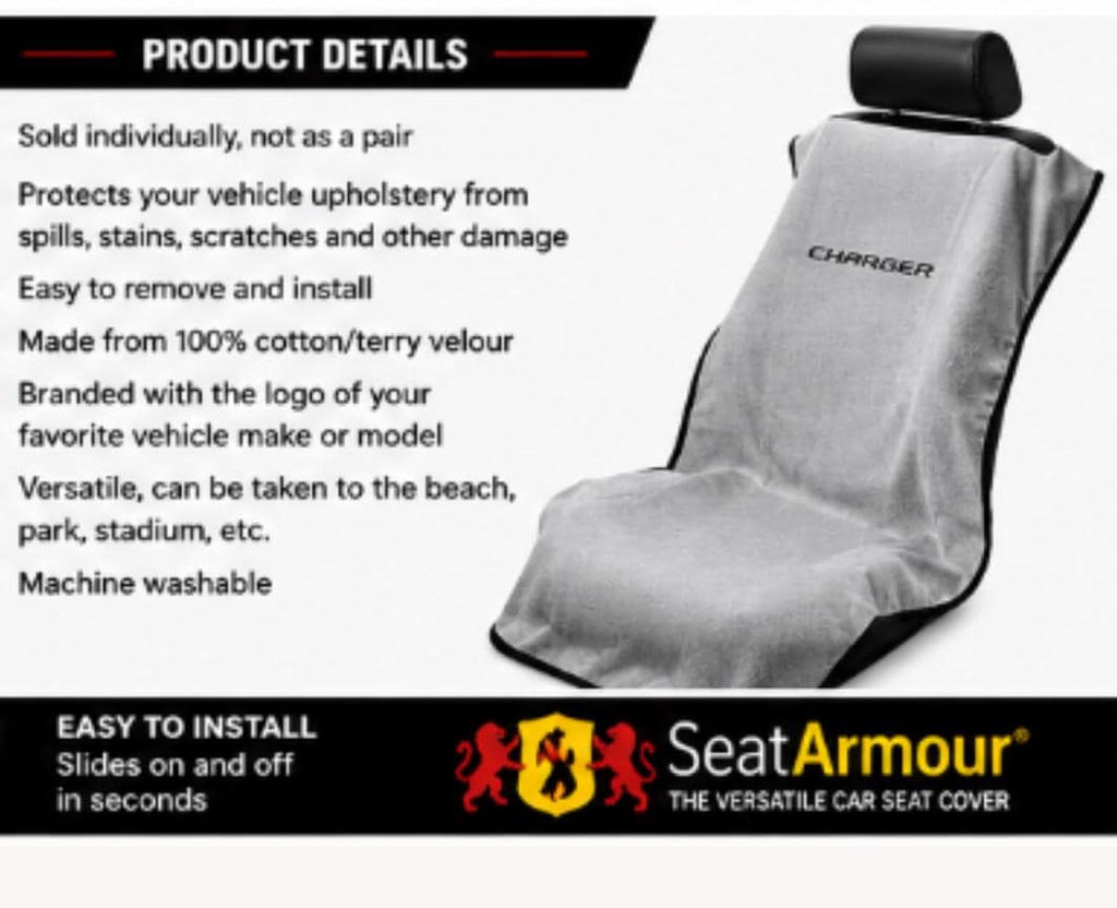 Officially Licensed Dodge Charger Gray Cotton Terry Velour Seat Cover Towel