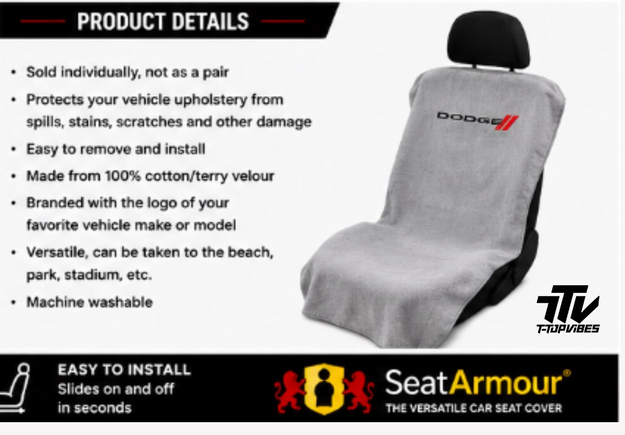 Officially Licensed Dodge Gray Cotton Terry Velour Seat Cover Towel