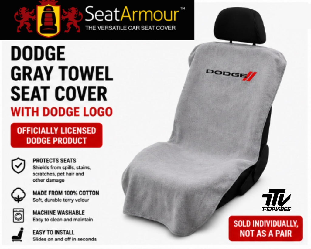 Officially Licensed Dodge Gray Cotton Terry Velour Seat Cover Towel