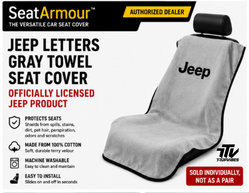 Officially Licensed Jeep Gray Cotton Terry Velour Seat Cover Towel