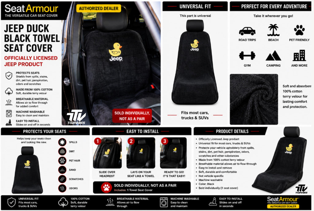 Officially Licensed Jeep Duck Black Cotton Seat Cover Towel