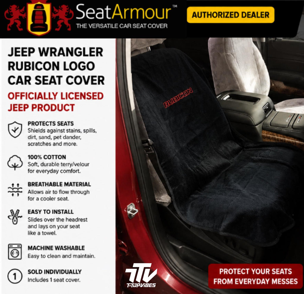 Officially Licensed Jeep Wrangler Rubicon Seat Cover | 100% Cotton Terry Velour Protection