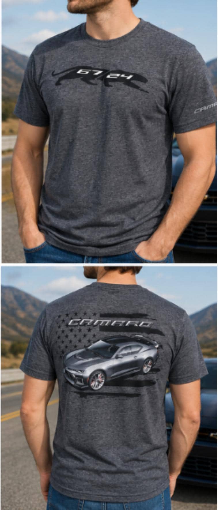 Officially Licensed Camaro T-Shirt | 67/24 Panther Graphic Tee | Charcoal Heather Muscle Car