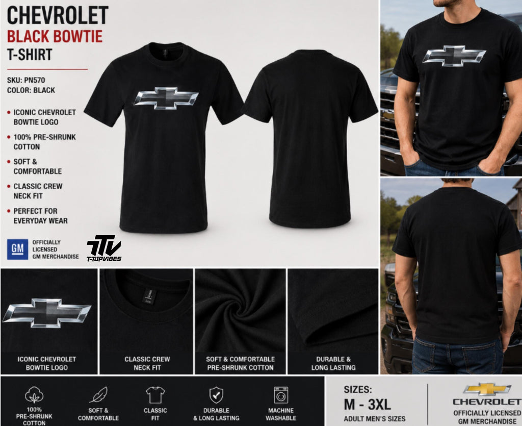 Chevrolet Black Bowtie T-Shirt | Officially Licensed GM Cotton Tee