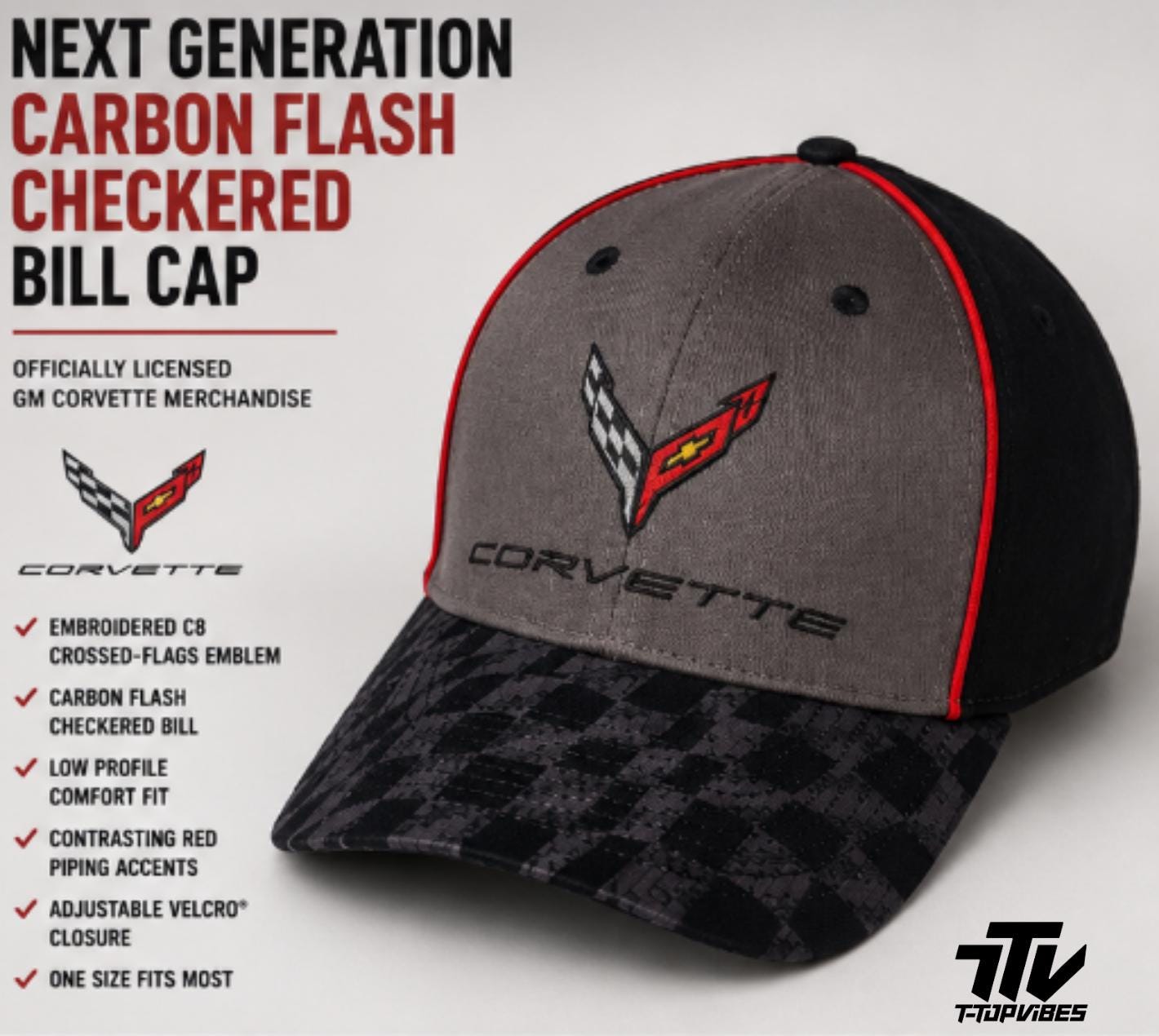 C8 Corvette Carbon Flash Checkered Bill Cap | Officially Licensed GM Merchandise
