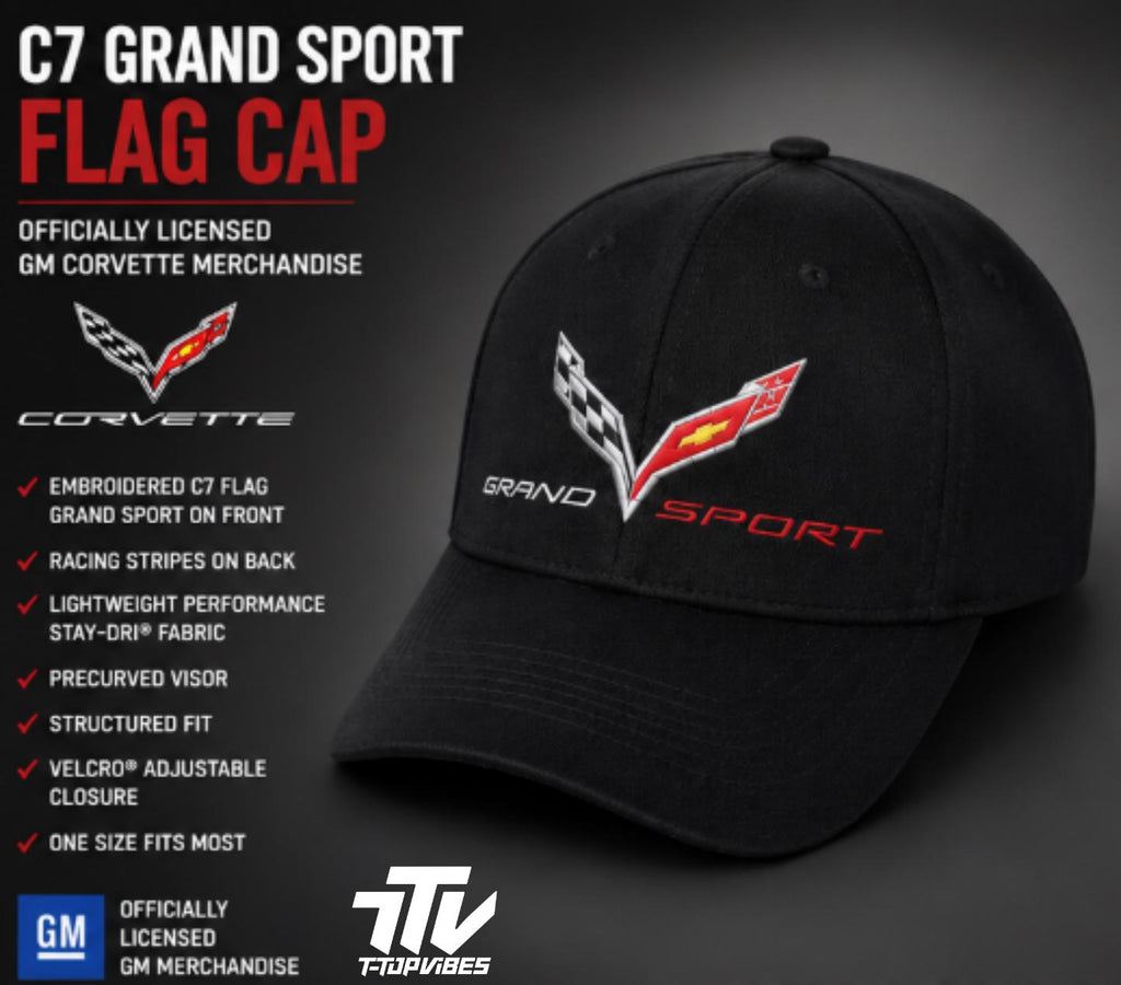 C7 Corvette Grand Sport Performance Cap | Embroidered Chevrolet Racing Stripes, Black Baseball Hat