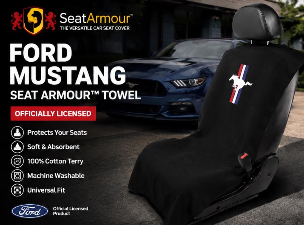 Ford Mustang Seat Cover Towel | Black Cotton Terry Seat Protector, Officially Licensed