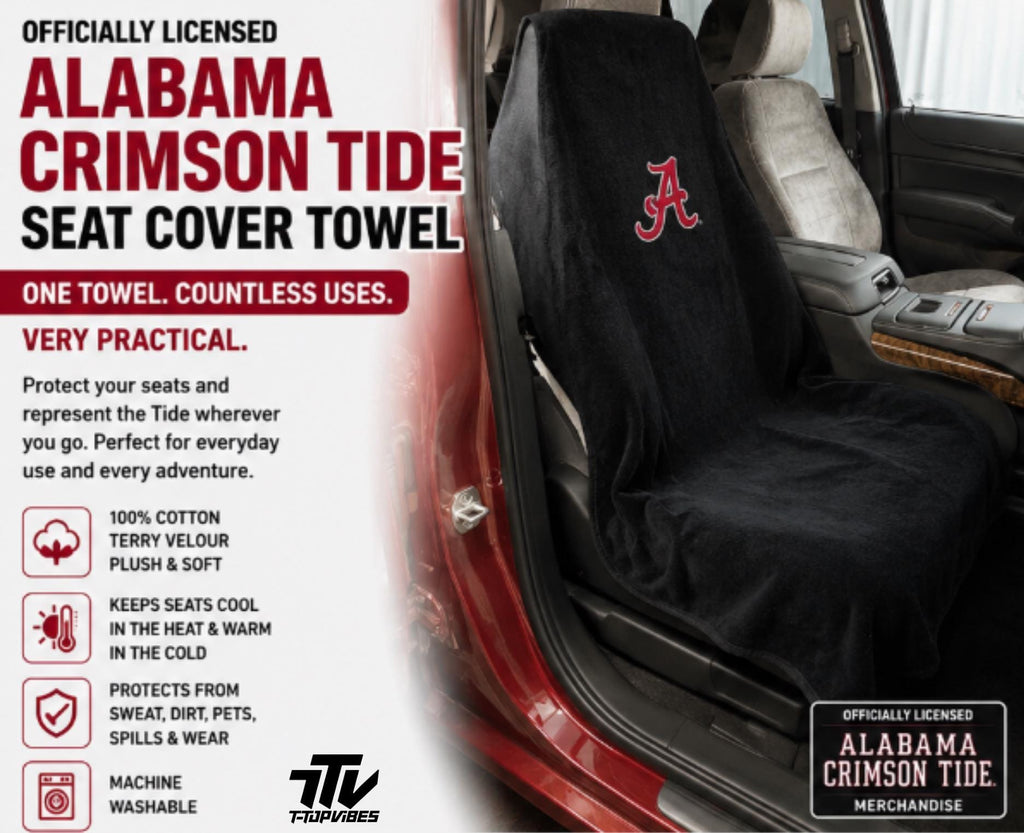 Alabama Crimson Tide Seat Cover Towel, 100% Cotton Terry Velour