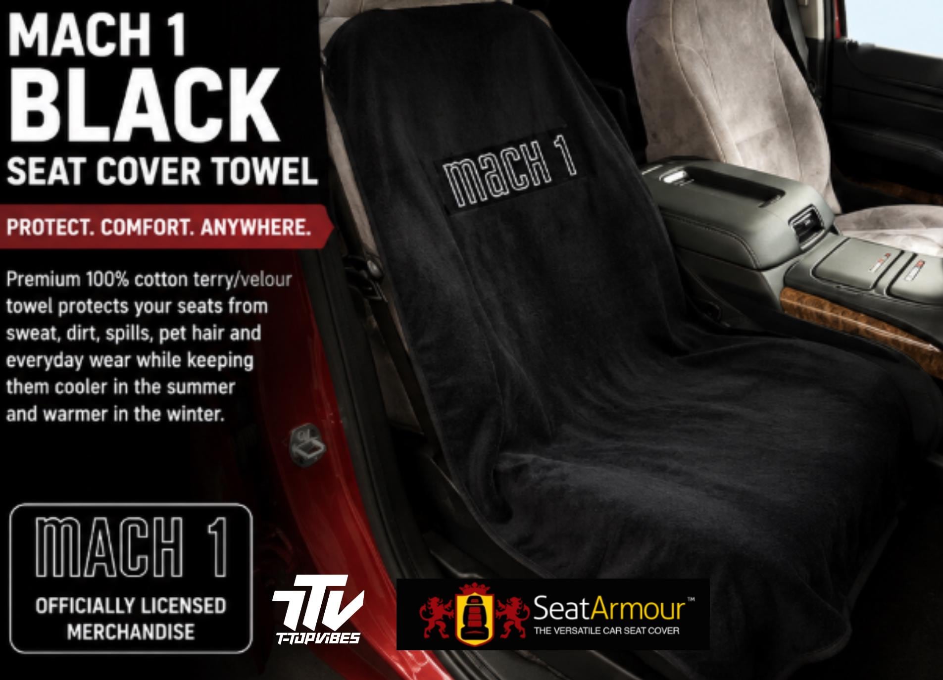 Mach 1 Seat Cover Towel | Black Universal Car Seat Protector | 100% Cotton Terry Velour