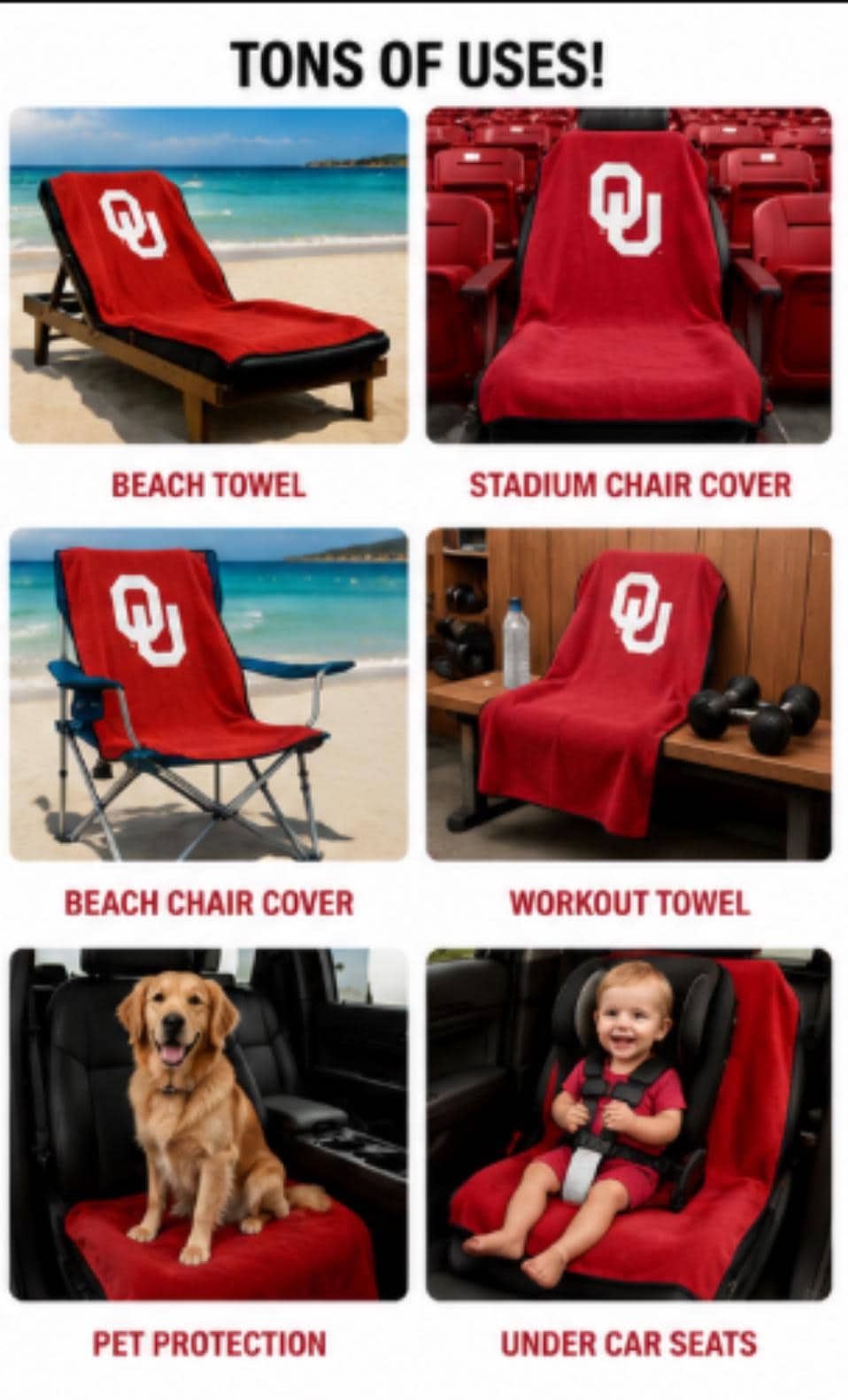 Oklahoma Sooners Seat Cover Towel | Officially Licensed Cotton Terry Velour Car Protector