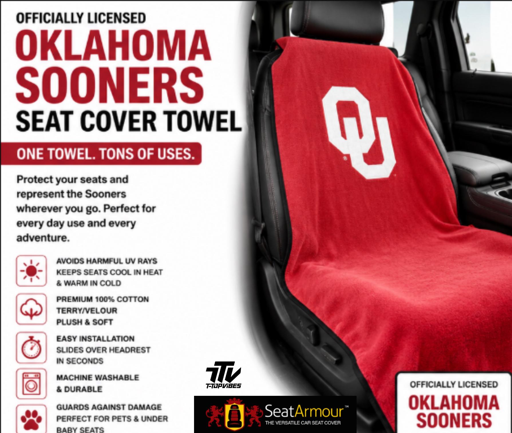 Oklahoma Sooners Seat Cover Towel | Officially Licensed Cotton Terry Velour Car Protector