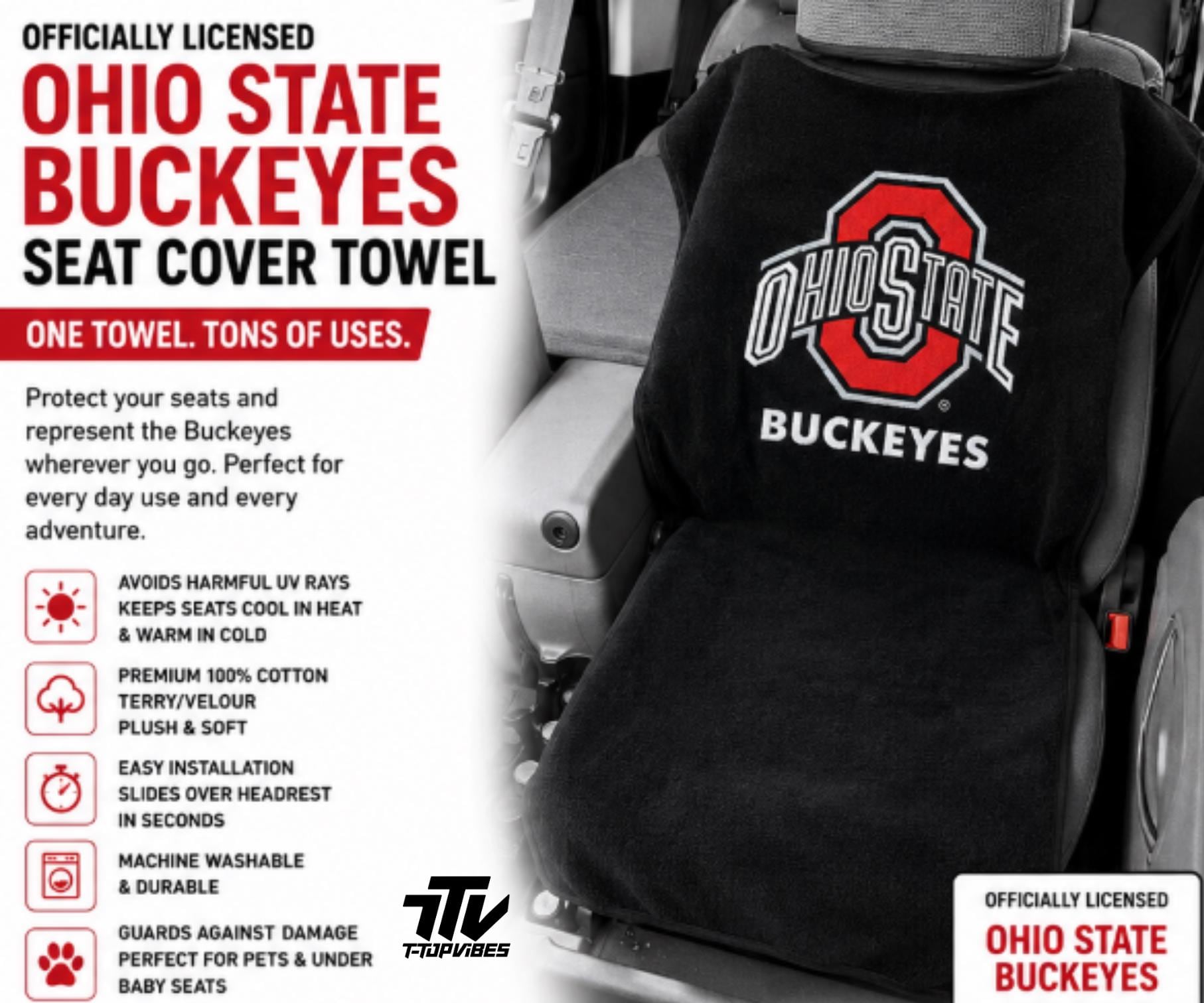 Ohio State Buckeyes Seat Cover Towel | 100% Cotton Terry Velour Protector