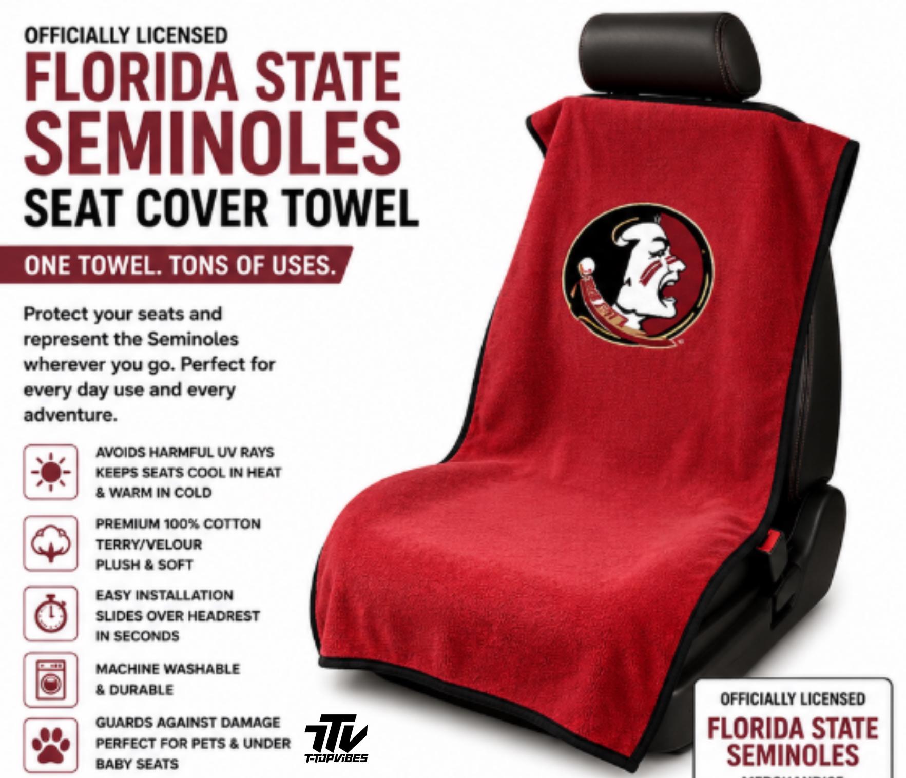 Florida State Seminoles Seat Cover Towel | 100% Cotton Terry Velour, Universal Fit