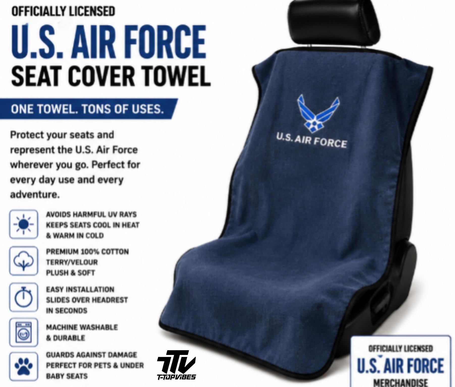 Officially Licensed U.S. Air Force Seat Cover Towel | 100% Cotton Terry Velour Bucket Seat