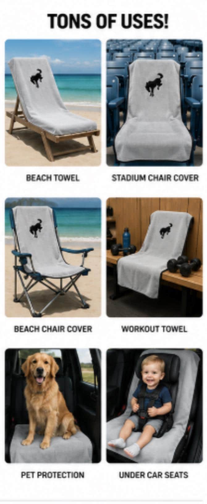 Officially Licensed Ford Bronco Gray Cotton Terry Velour Seat Cover Towel