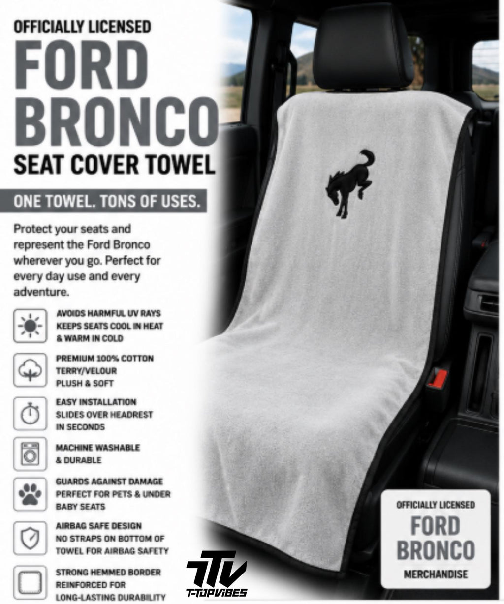 Officially Licensed Ford Bronco Gray Cotton Terry Velour Seat Cover Towel