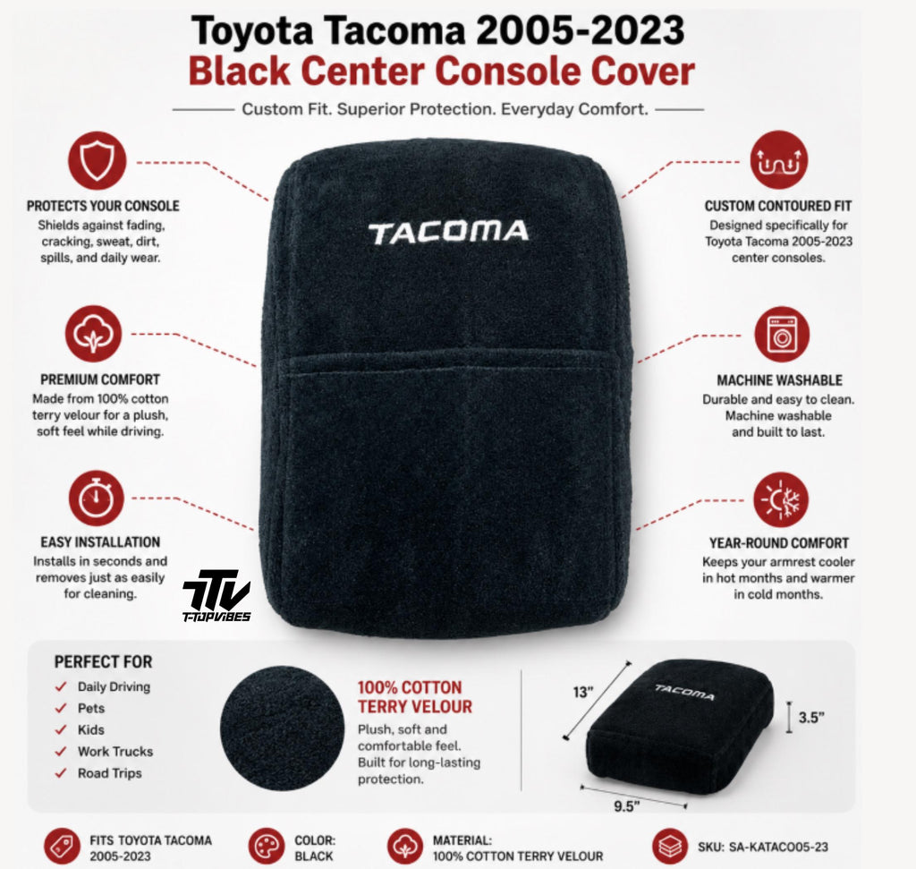 Toyota Tacoma Console Cover | 2005-2023 Cotton Terry Velour Armrest Protector