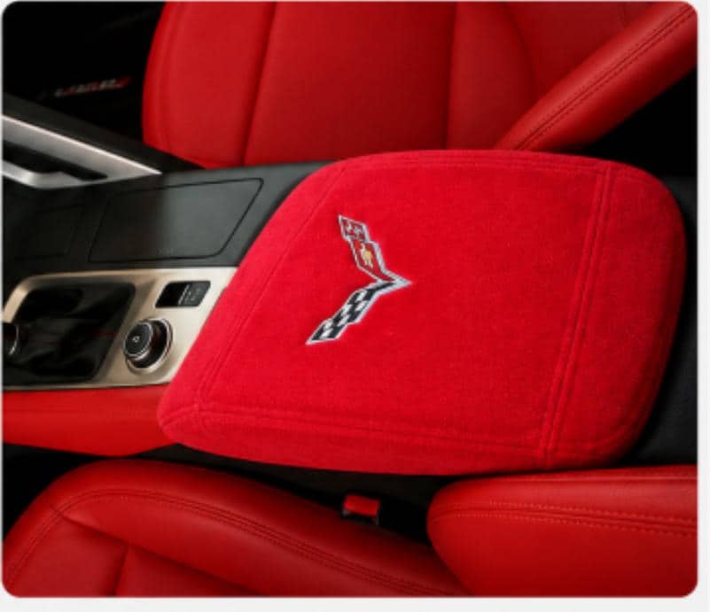 Corvette C7 Red Console Cover | 2014-2019 Armrest Protector, Cotton Terry Velour