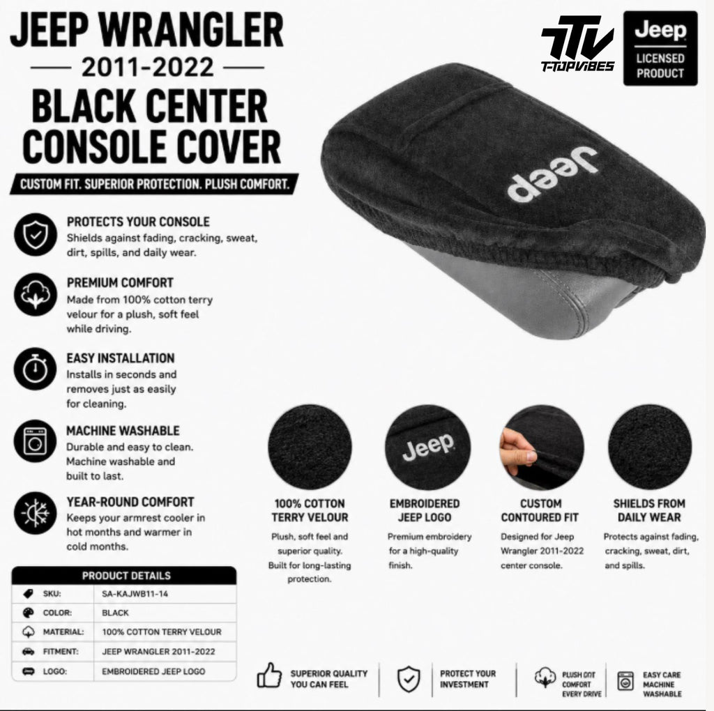 Jeep Wrangler Center Console Cover | 2011-2022 Cotton Terry Velour Armrest Protector