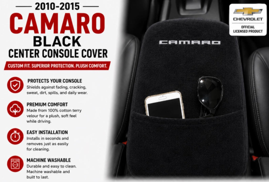 2010-2015 Camaro Console Cover | Black Cotton Terry Velour Armrest Protector