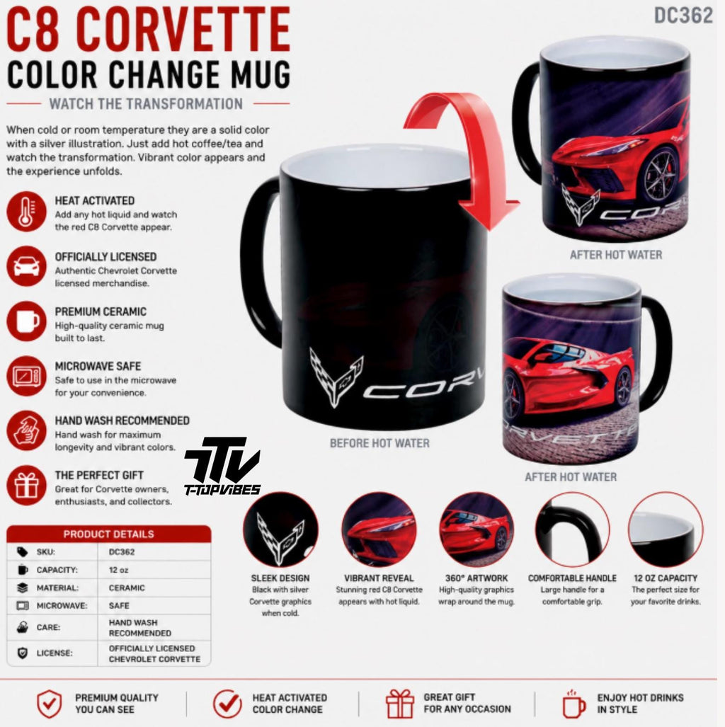 Corvette C8 Color Change Mug | Chevrolet Heat Reveal Ceramic Coffee Cup