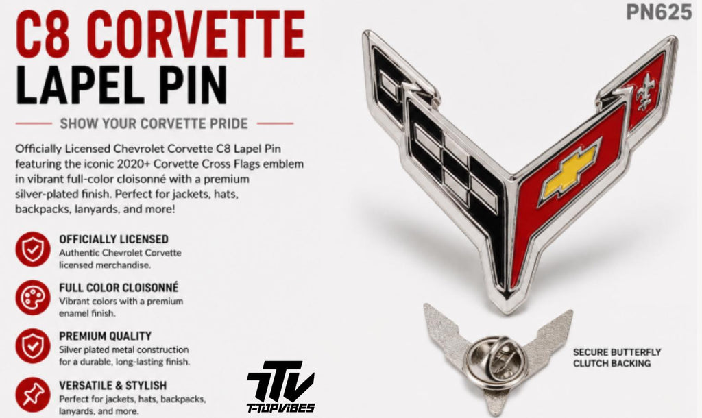 Corvette Lapel Pin | Officially Licensed Cross Flags Emblem, Silver Cloisonné