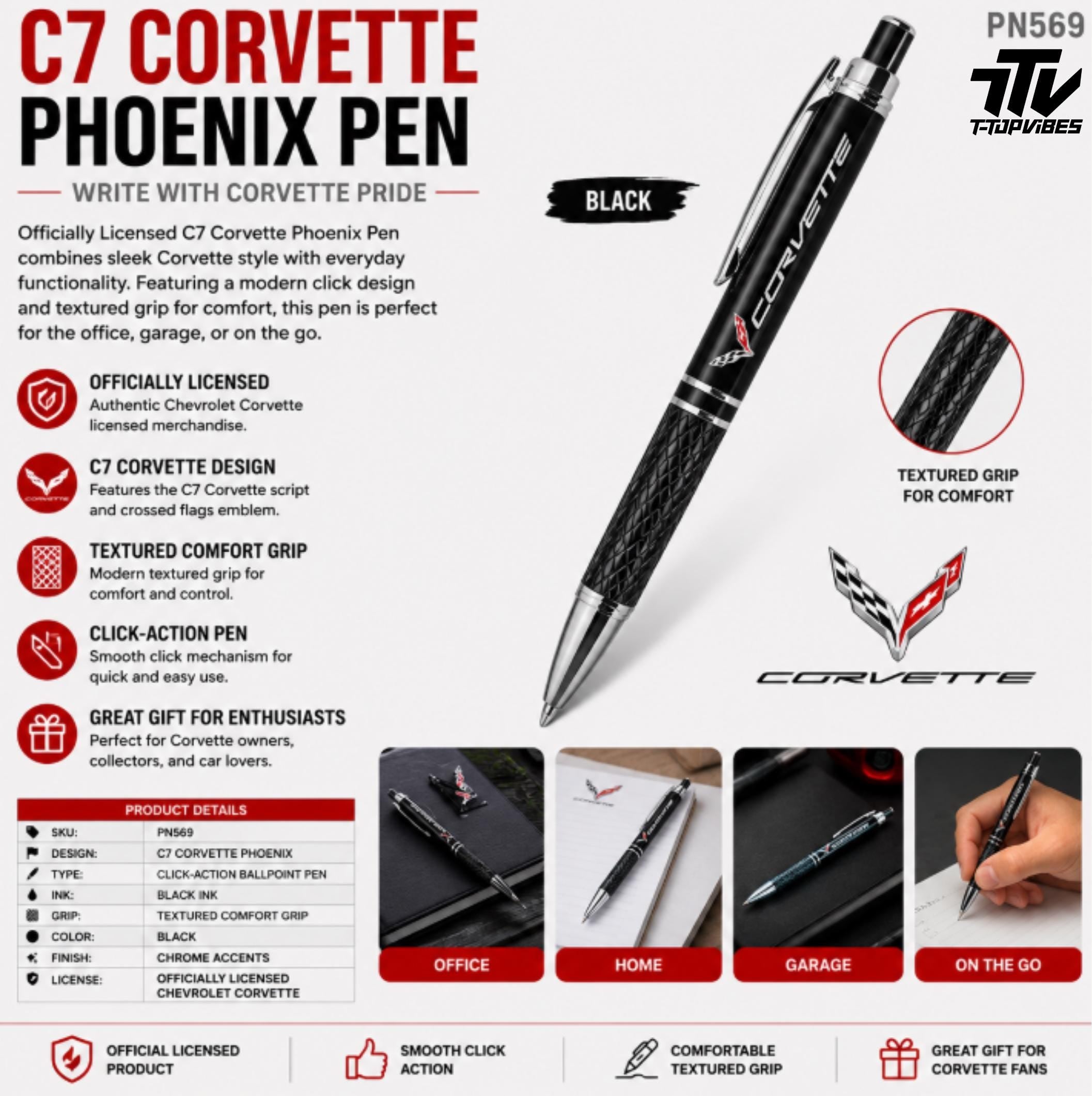 Corvette C7 Phoenix Pen | Textured Grip Ballpoint