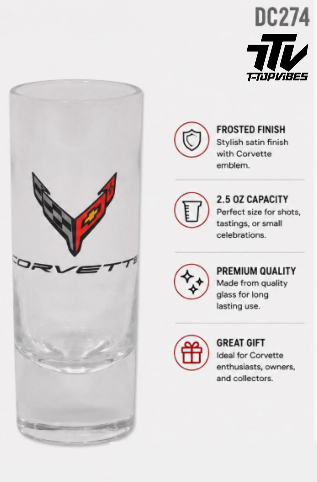 Corvette C8 Cross Flags Shot Glass | Officially Licensed 2.5 oz Barware