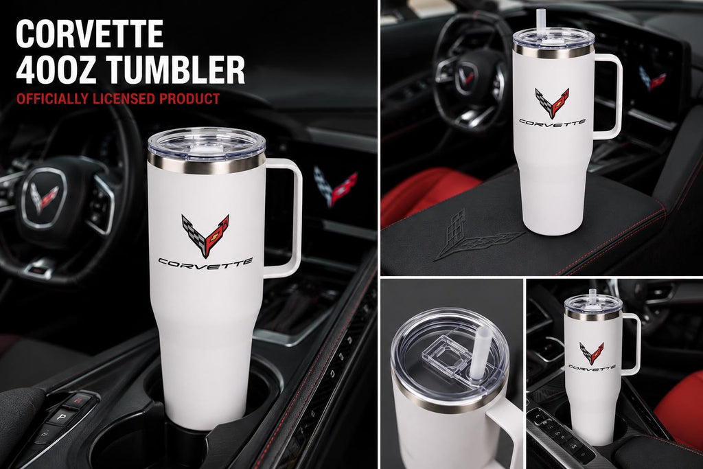Corvette 40oz Tumbler | Stainless Steel Insulated Travel Mug with Handle & Straw | C8 Corvette Gift